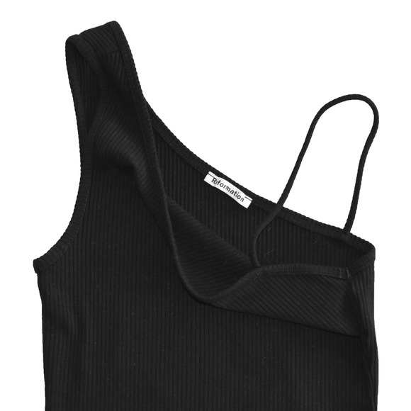 A6 Auth REFORMATION Black Ribbed Knit One Shoulder Sleeveless Tank Top Size S - Picture 6 of 7